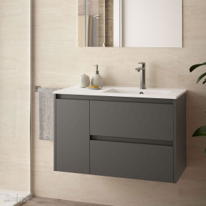 85064 SALGAR Мебель для умывальника NOJA 855 1 дверь левая MATT GREY + Раковина Мэтт Грей