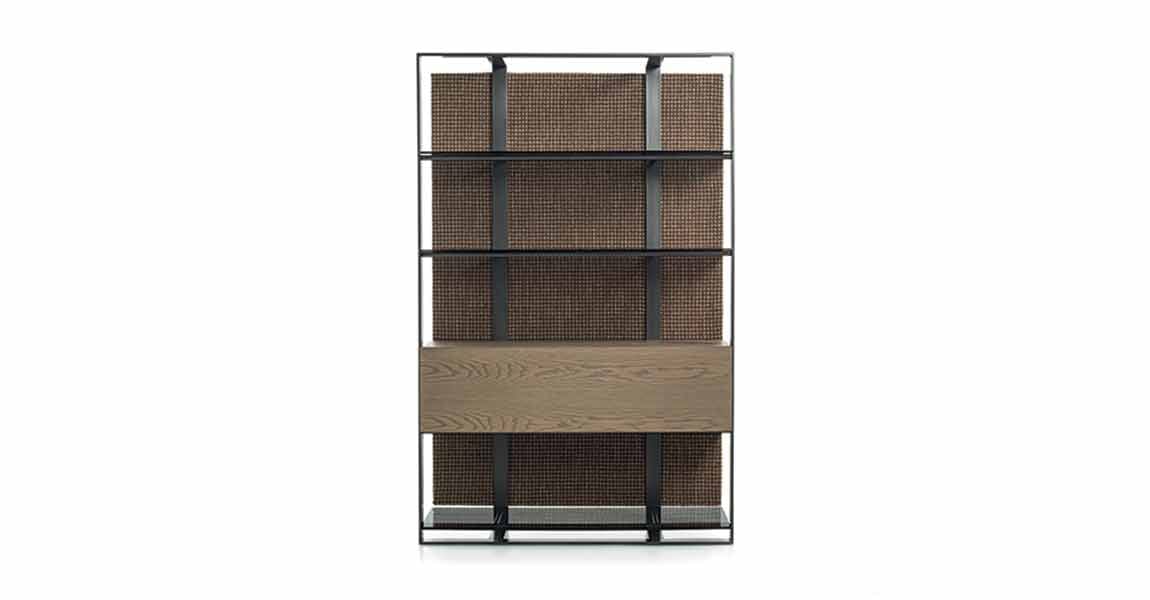 Металлический книжный шкаф со стеклянными полками и текстильной спинкой Frigerio UNIQUE ARCH-00066188 - Вид №2