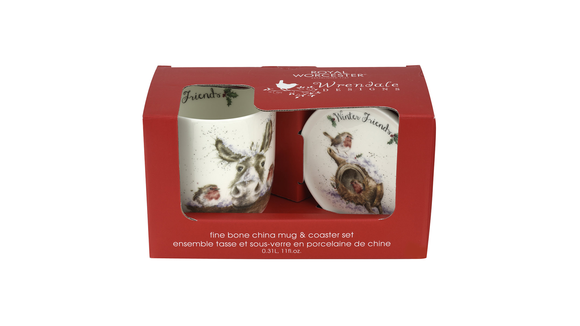 10623885 Royal Worcester Кружка с подставкой Royal Worcester "Забавная фауна", "Осёл и малиновка" 310мл Фарфор костяной  - Вид №2