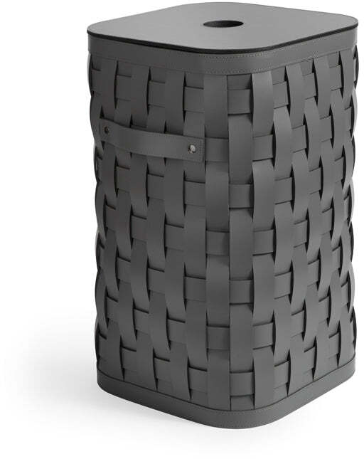 Маленькая квадратная корзина Demetra с плоской крышкой - 30X30XH50 см / регенерированная кожа_coffee