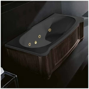 Ванна Gruppo treesse New Classic Young STD-V6747-DX-WV-CZ чёрная с золотой фурнитурой и гидромассажем прямоугольная правая деревянная панель венге