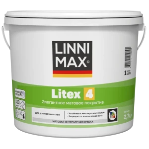 Краска для внутренних покрытий моющаяся Linnimax Linnimax Litex 4 Б1 матовая цвет белый база A 2.7 л