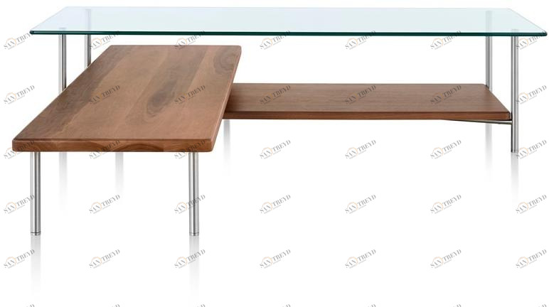 Herman Miller Г-образный журнальный столик из металла и стекла с полкой Layer sun-id-1373540