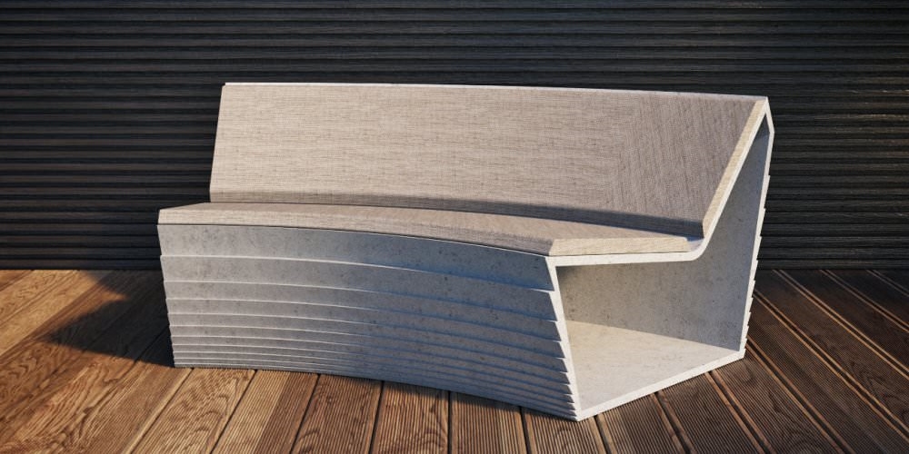 BetOn Скамья из фибробетона с подушками радиусный сегмент ЗОНЫ ОТДЫХА ИЗ ФИБРОБЕТОНА LA01R - Вид №1