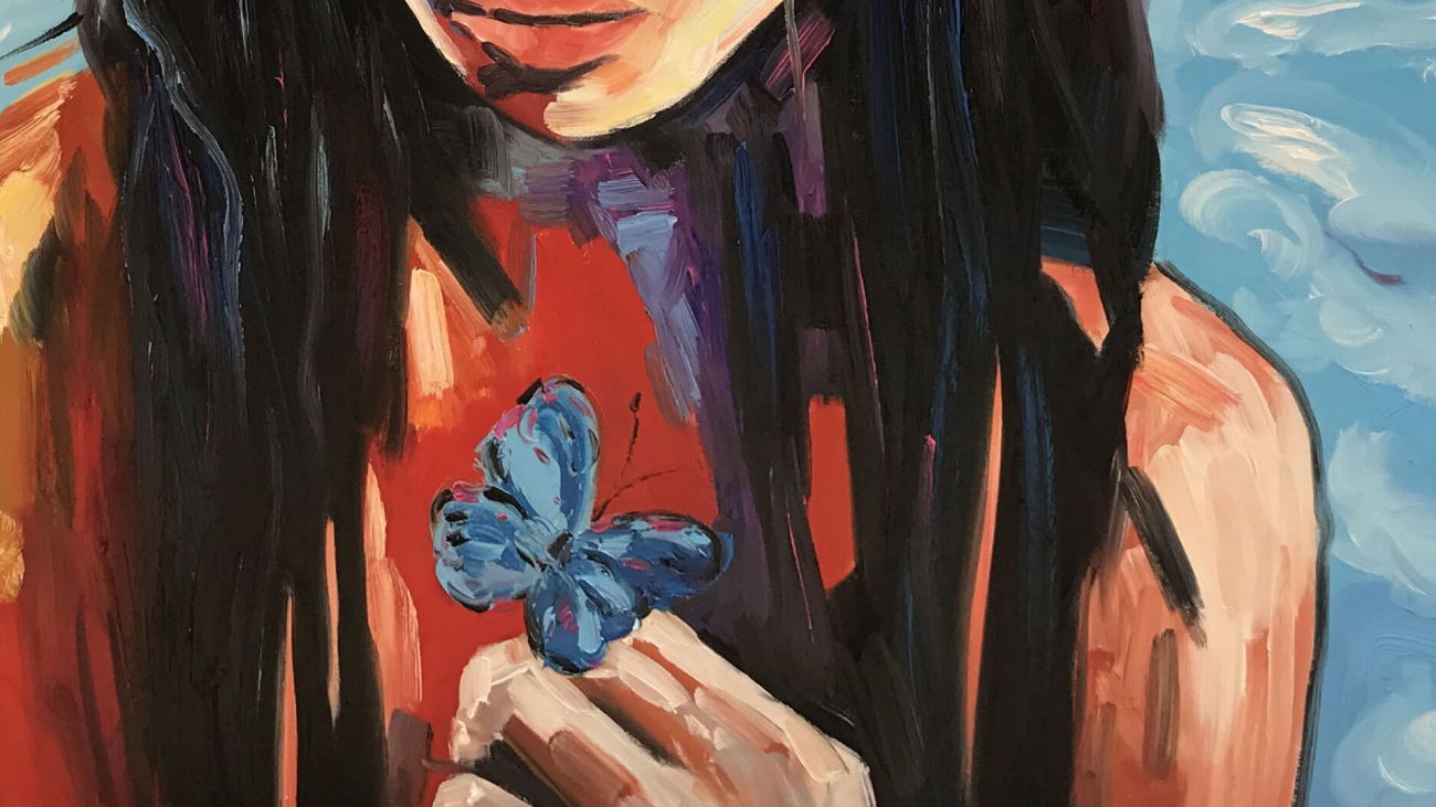 Картина на холсте 100х100 см "Девушка у моря" EVENHOME КАРТИНЫ МАСЛОМ 130068 Голубой;черный;разноцветный  - Вид №1