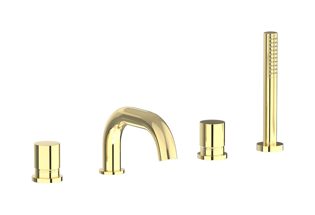 Смеситель на бортик ванной на 4 отверстий с дивертером и душевым гарнитуром. WE ARE IB rr396ii Pale Gold Brera
