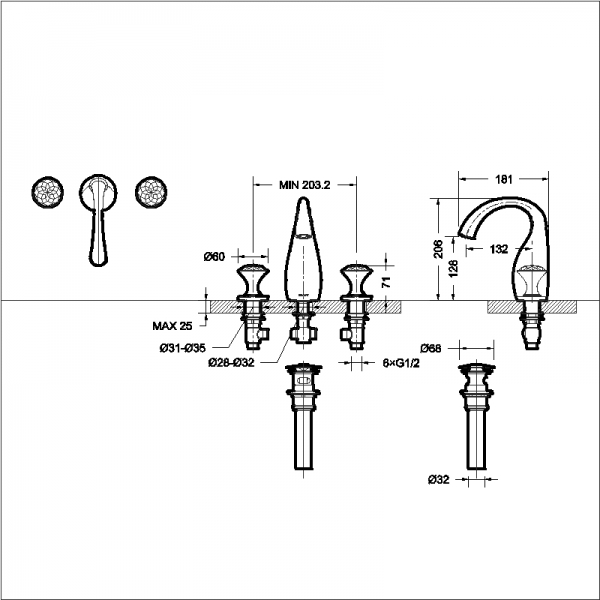 Смеситель для умывальника на три отверстия SWAN F24287C bravat - Вид №1
