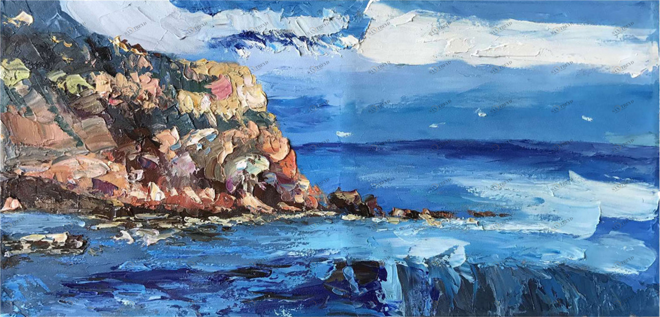 Картина на холсте 70х140 см "Утес у моря" EVENHOME КАРТИНЫ МАСЛОМ 129984 Голубой;коричневый;разноцветный 