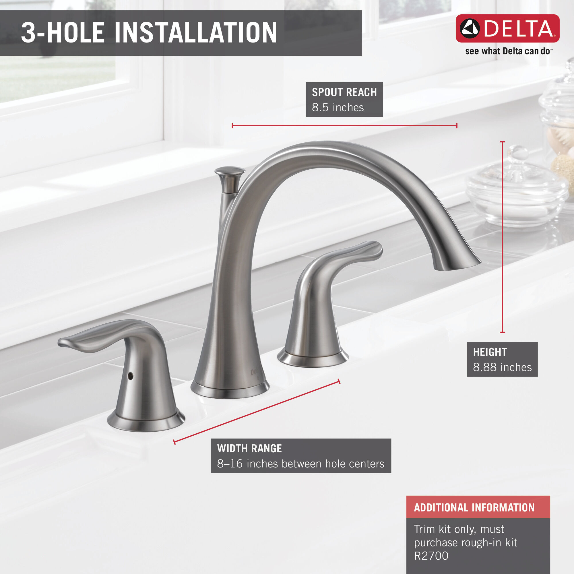T2738-SS Римская ванна Delta Faucet Lahara Нержавеющая сталь  - Вид №1