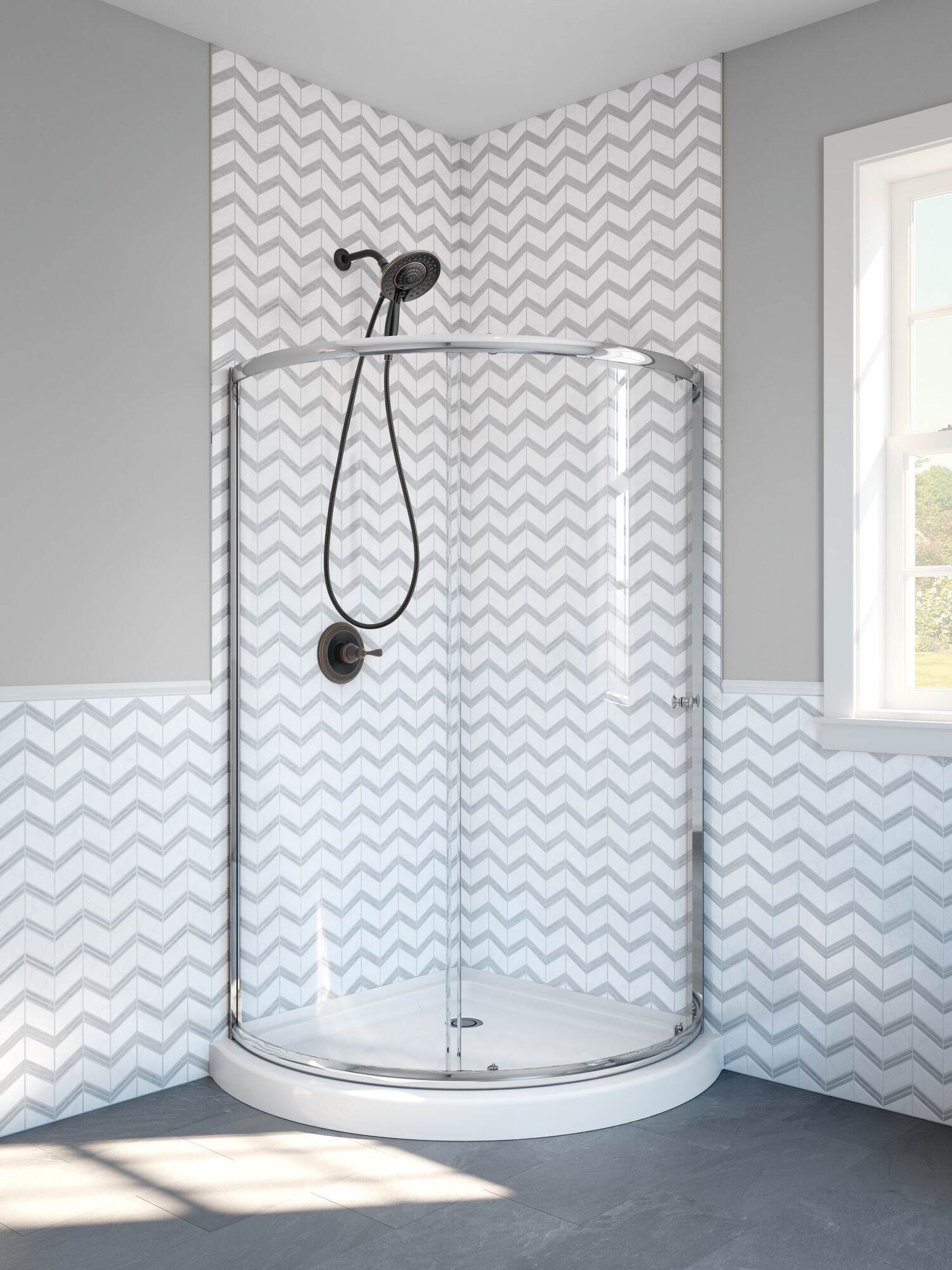 38-дюймовая круглая душевая кабина OPP, прозрачная Delta Faucet B911912-3838-PC - Вид №2