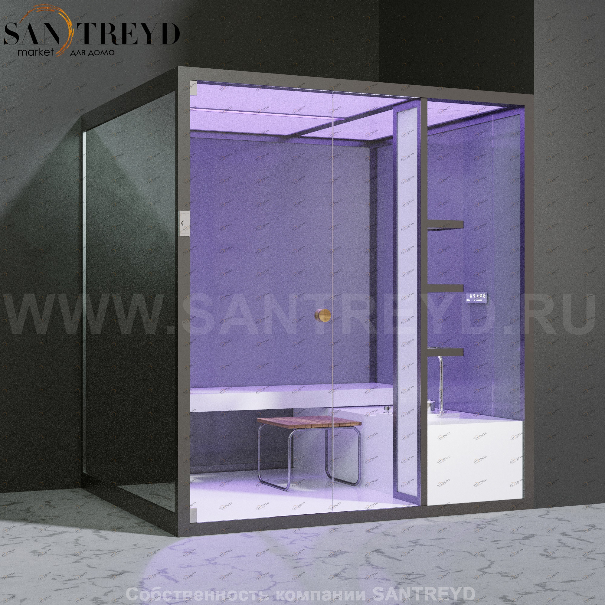 Effegibi BODYLOVE H BL30040003 Хаммам. Установка: в правый угол. Мощность: 7 кВт макс. Размеры: длина 200 см, ширина 176 см. Отделка: трубчатое стекло и зеркало.