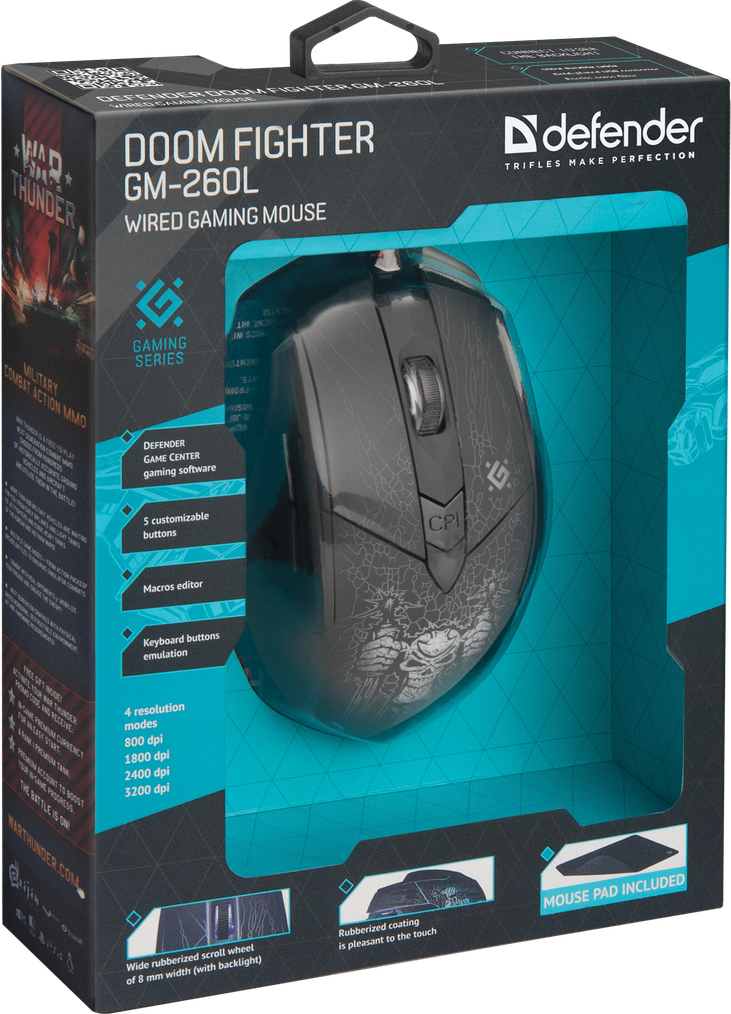 52260 проводная игровая мышь doom fighter gm-260l оптика,6кнопок,800-3200dpi Defender Santreyd  - Вид №6
