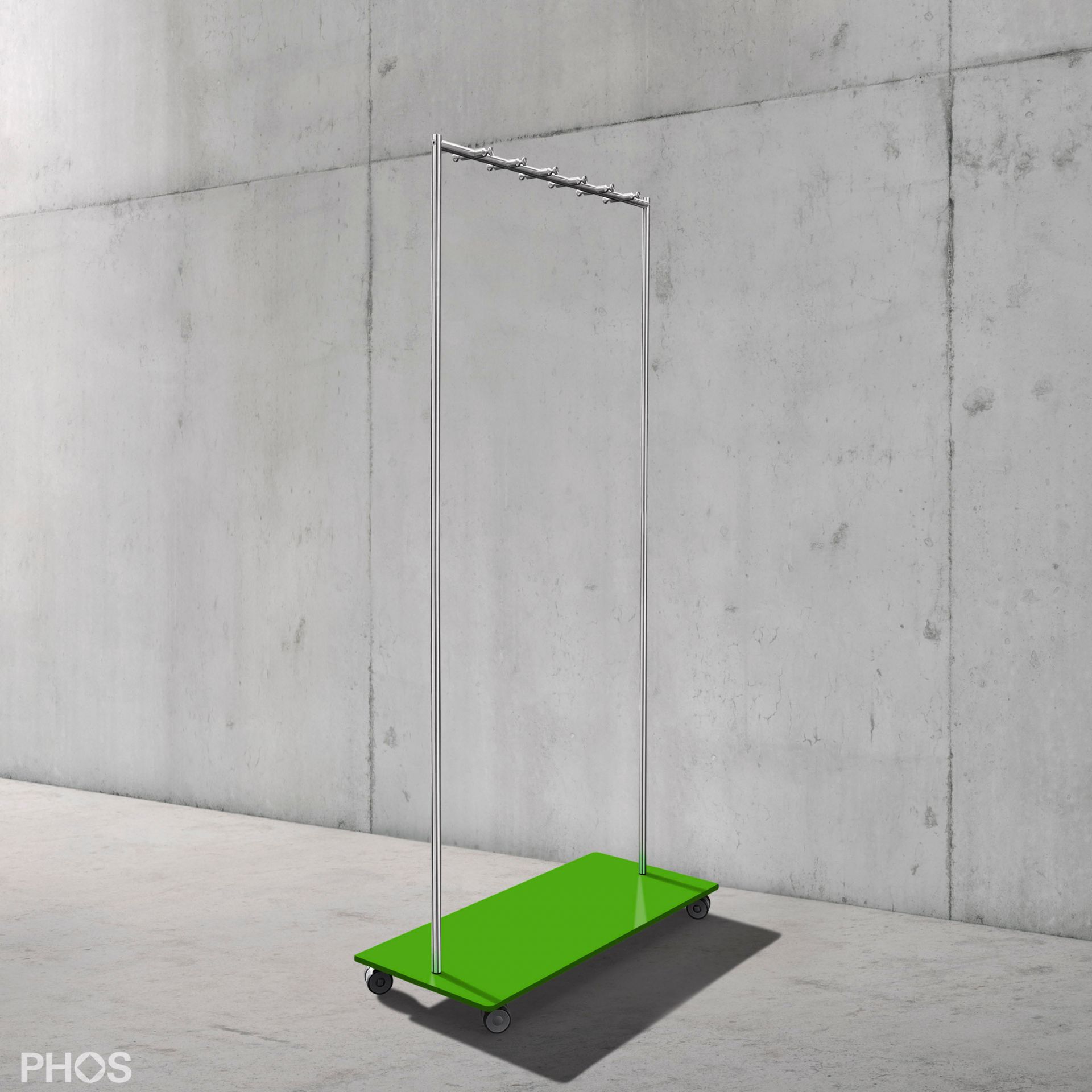 GW2-BPGr Гардеробная тележка Twin Pur с 12 крючками для одежды, основание: зеленое. PHOS 