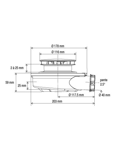 576700 000 00  Водоотводящий желоб Flush 44 для поддона диаметром 90 мм, сверхбыстрый и сверхплоский, круглая крышка, горизонтальный выпуск, нержавеющая сталь Valentin Хром  - Вид №5