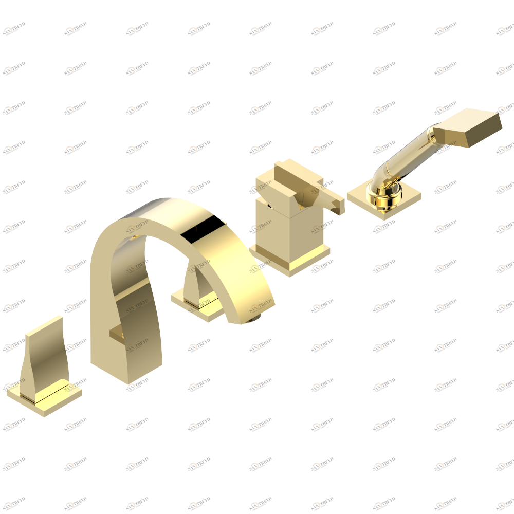 G04-1122 Набор устанавливаемый на борту из керамического смесителя, устанавливаемого на борту, ручного душа, 2 x 3/4" кранов и излива Thg-paris Pure Золото G04 1122 CAT.F