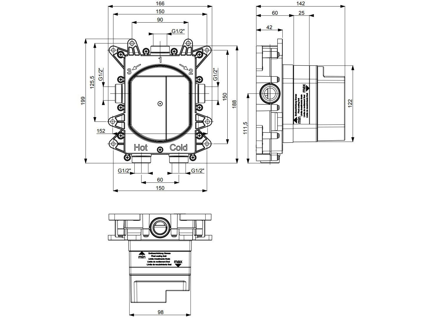 Термостатический смеситель для душа с 2 отверстиями и переключателем CROSSWATER MPRO ARCH-00094712 - Вид №2