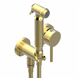 G3T-5840/MBG Комплект для душа, включающий смеситель, армированный шланг 1 м 25 см, ручной душ с курковым распылителем, выход из стены и предохранительный запорный клапан Thg-paris Montaigne marbre Leonardo Grey Покрытие PVD золотистый цвет