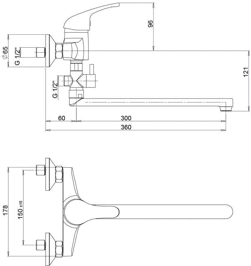Paini Creta 30CR119R2LMKM смеситель для ванны с длинным изливом - Вид №1