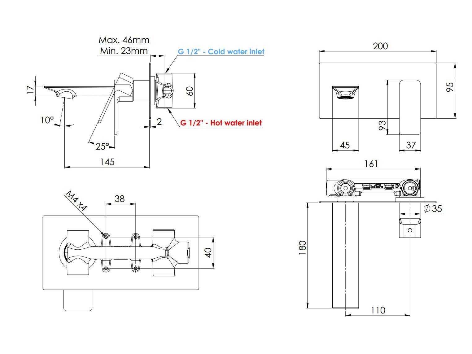 Однорычажный настенный смеситель для раковины Rubinetterie Mariani Icon ARCH-00153303 - Вид №1