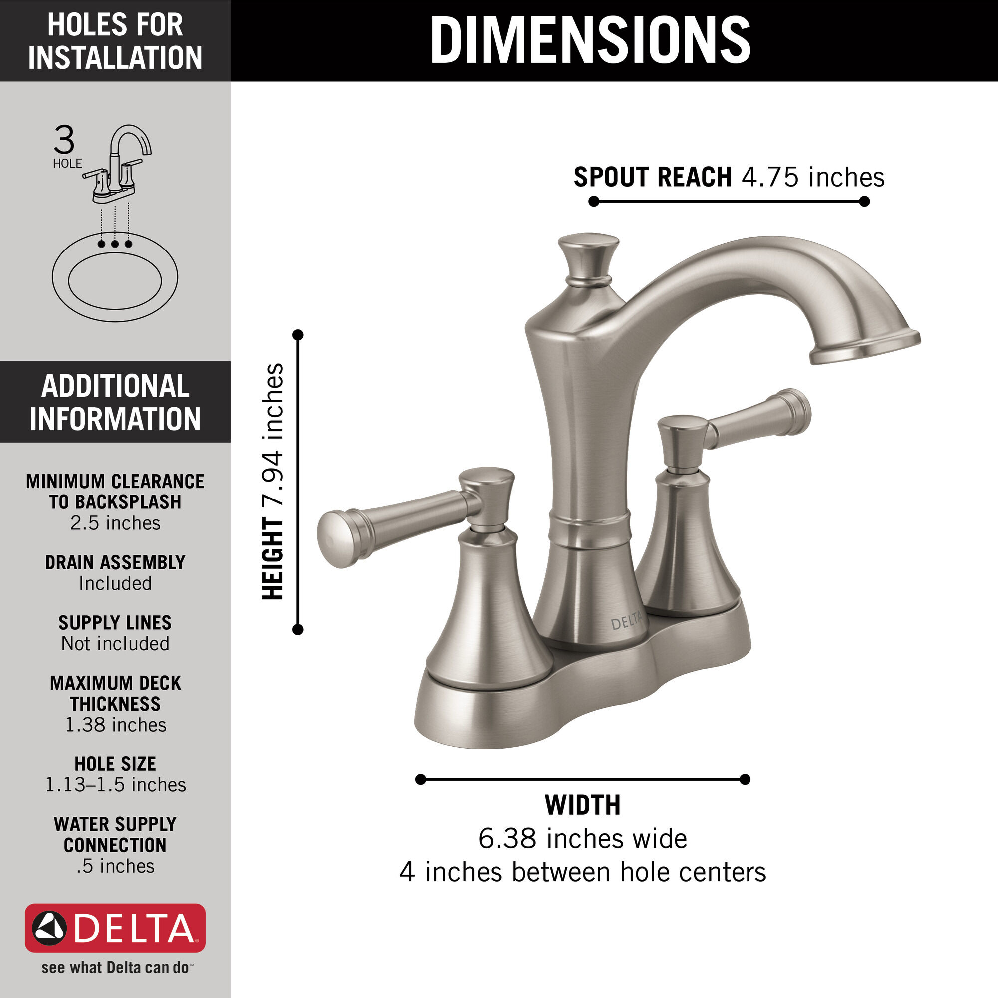 25757LF-SP Смеситель для ванной комнаты с двумя ручками Delta Faucet Valdosta Матовый никель Spotshield  - Вид №2