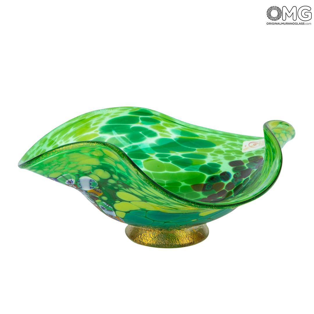 3433 ORIGINALMURANOGLASS Вазочка Зелёная Кувшинка - муранское стекло OMG 23 см  - Вид №1