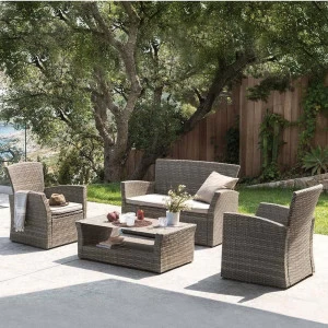 Мебель из ротанга, диван, столик и кресла, серые на 4 персоны AFINA  00-3860457 Коричневый