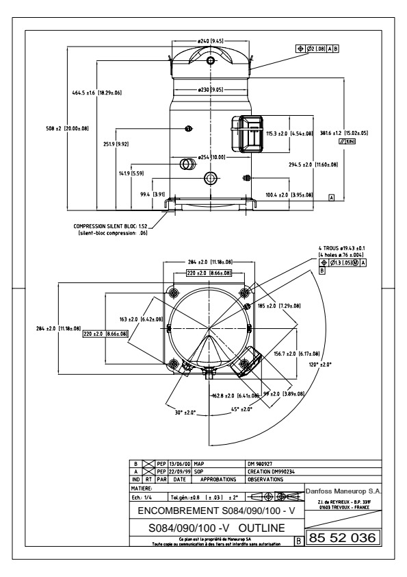 Danfoss SZ — Герметичные спиральные компрессоры, R134a, R407C SZ084-4VM Компрессор спиральный SZ084-4VM  - Вид №1