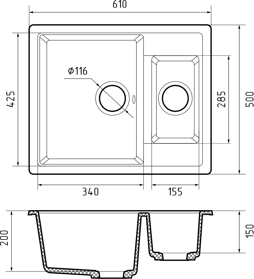 Кухонная мойка Искусственный камень QUADRO S224 GranFest Q-610K-S224 - Вид №1