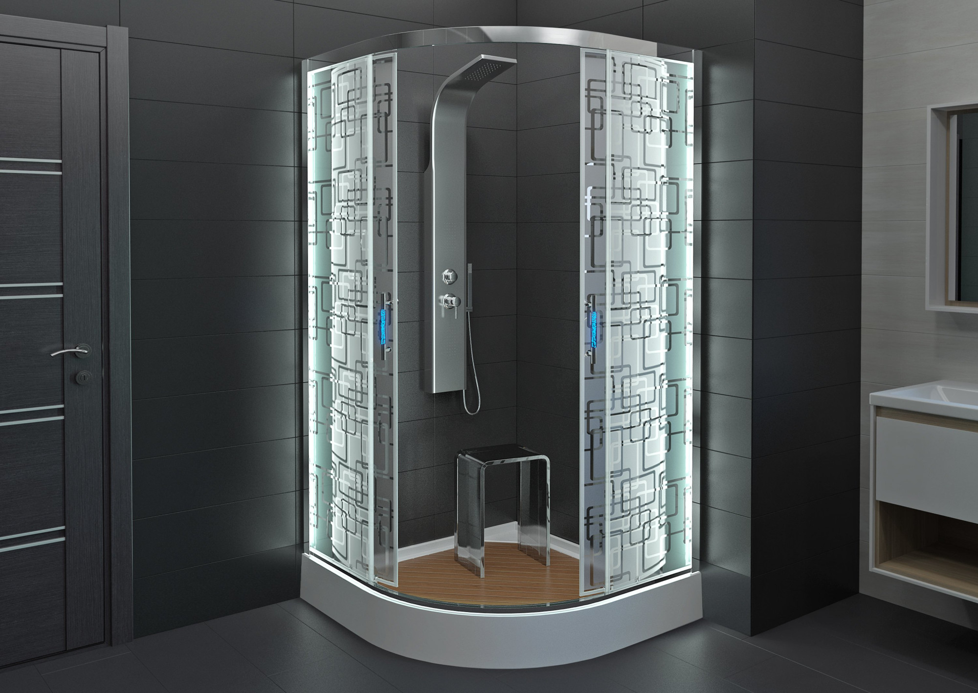 D80S LED Душевая кабина DETO Серия D Душевое ограждение С 09 LED