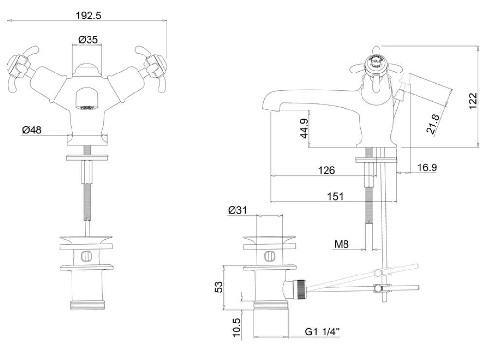 Смеситель для раковины с раздельными розетками Burlington ANGLESEY ARCH-00101764 - Вид №5