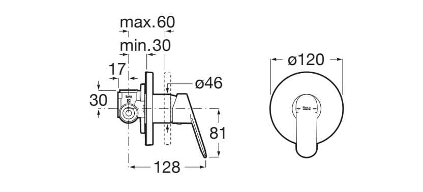 Однорычажный встраиваемый смеситель для душа Roca Alfa ARCH-00121472 - Вид №2
