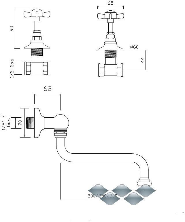 BLEU PROVENCE Смеситель для умывальника настенный на 3 отверстия Rubinetti per lavabo Rk04 - Вид №1
