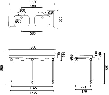 Керамическая двойная консольная раковина с держателем для полотенец Park Avenue BROADWAY & METAL ARCH-00096008 - Вид №3