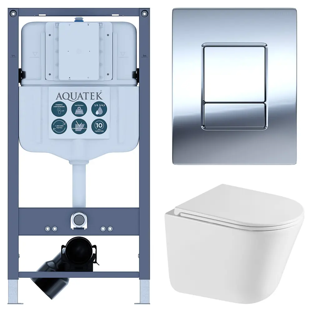 Комплект инсталляции Aquatek Pneumo N 49 с безободковым унитазом Iddis Lahta клавиша Aquatek Pnn-0000002 серая Pneumo N49 STLM-2046688