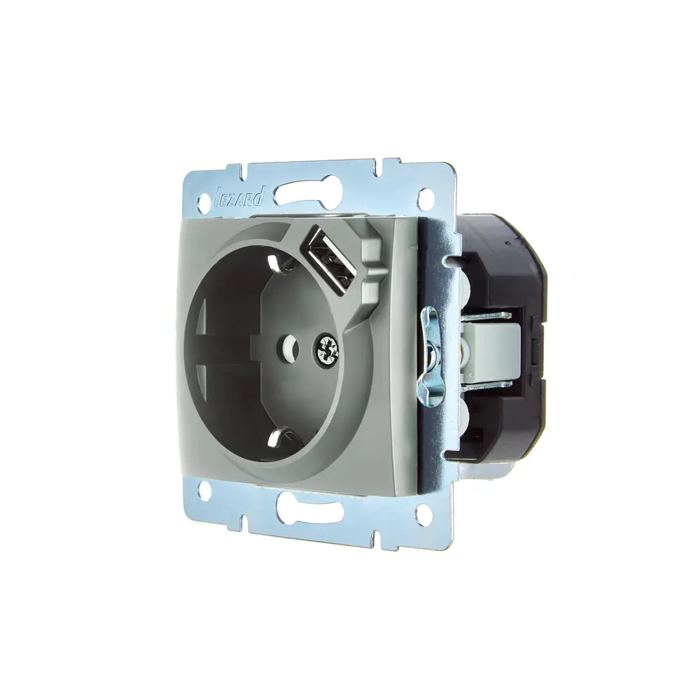 Розетка USB встраиваемая Lezard Asti с заземлением цвет платина 89385441 STLM-2098123 - Вид №1