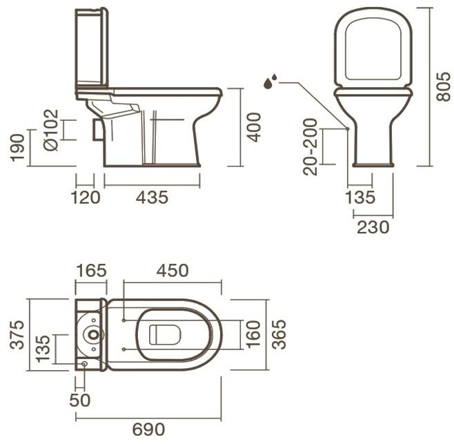 Набор Sanitana компакт REGINA: чаша + сливной бачок + крышка термопласт S10082523400001;S10082666600002;S80007762200000 - Вид №1