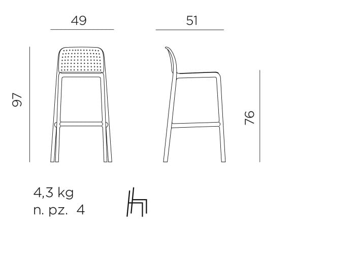 Высокий штабелируемый стул с подставкой для ног Nardi Bora-Riva-Costa ARCH-00103395 - Вид №2
