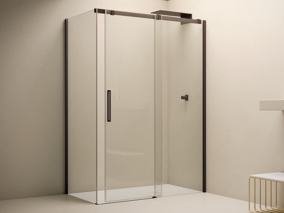 Угловая душевая кабина с раздвижной дверью и фиксированной стороной ARBLU Cloè ARCH-00012926