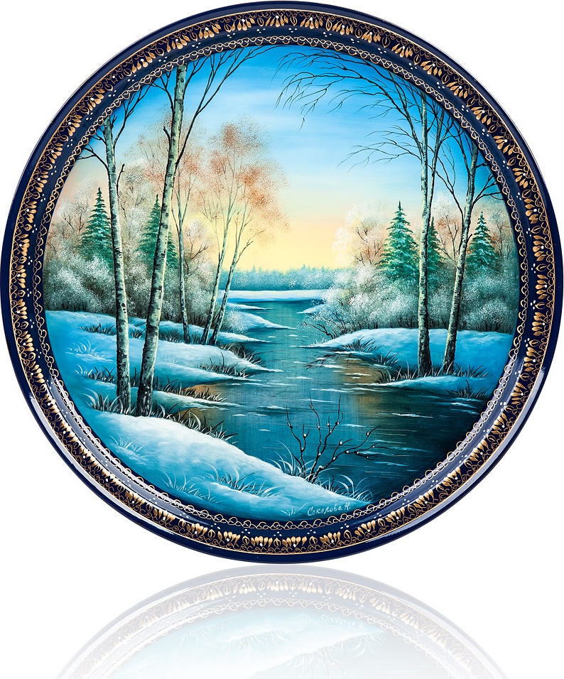 10620667 Жостовская фабрика декоративной росписи Поднос 30см А-9 "Любопытный" Сталь 