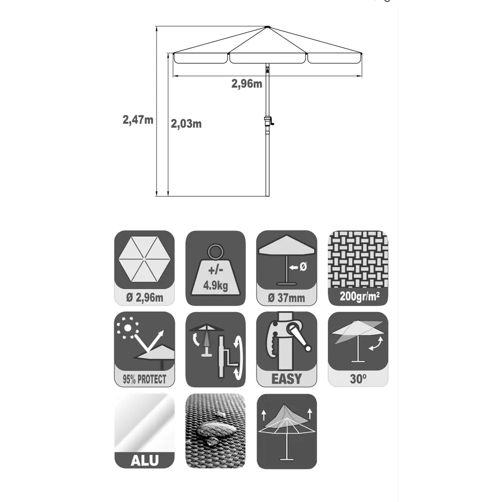 Зонт садовый NATERIAL Avea белый с наклонным механизмом 82232849 STLM-0022482 - Вид №11