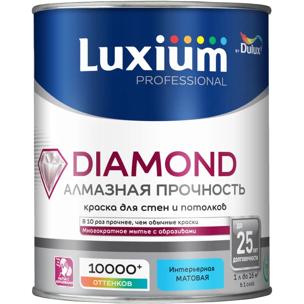 Краска для стен и потолков моющаяся Luxium Diamond матовая цвет прозрачный база BC 0.9 л 89425746 STLM-2056157 