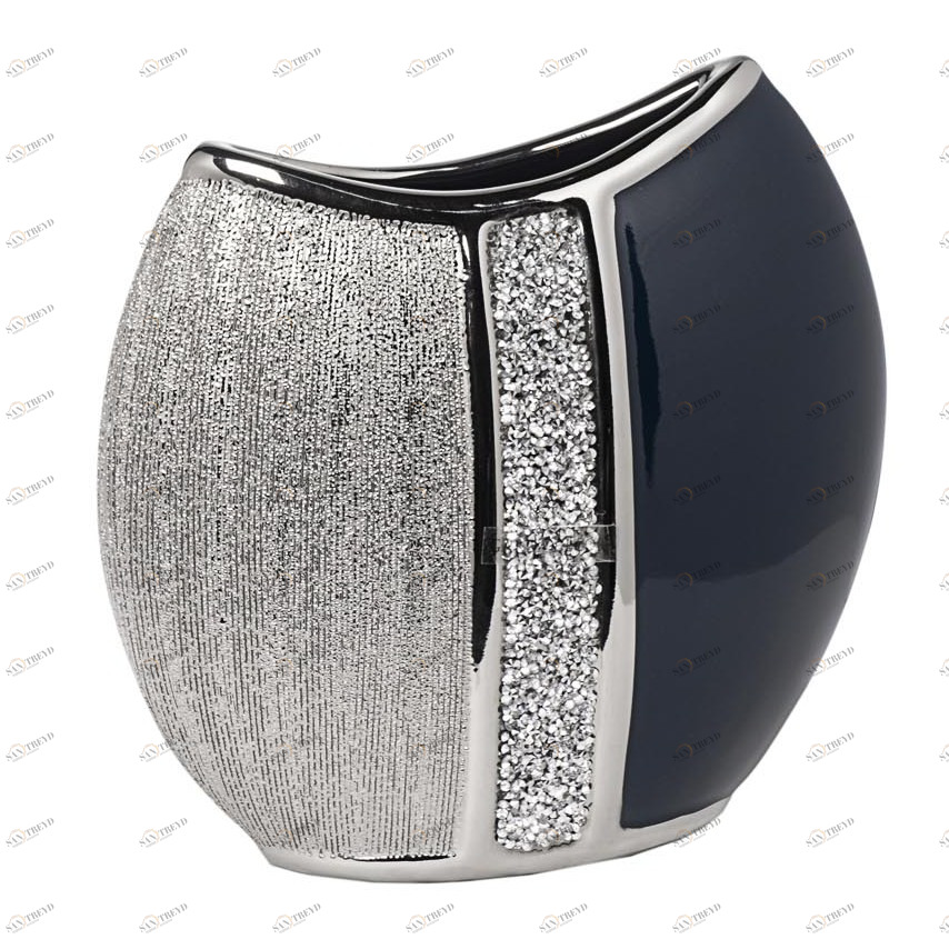 Ваза керамическая синяя с серебром 22 см GARDA DECOR - 00-3886415 Серебро;синий 