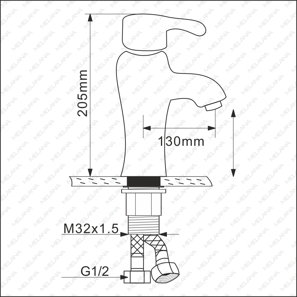 Смеситель д/ум MLN-F-002CBK керамический, однорычажный, черный MELANA  - Вид №1
