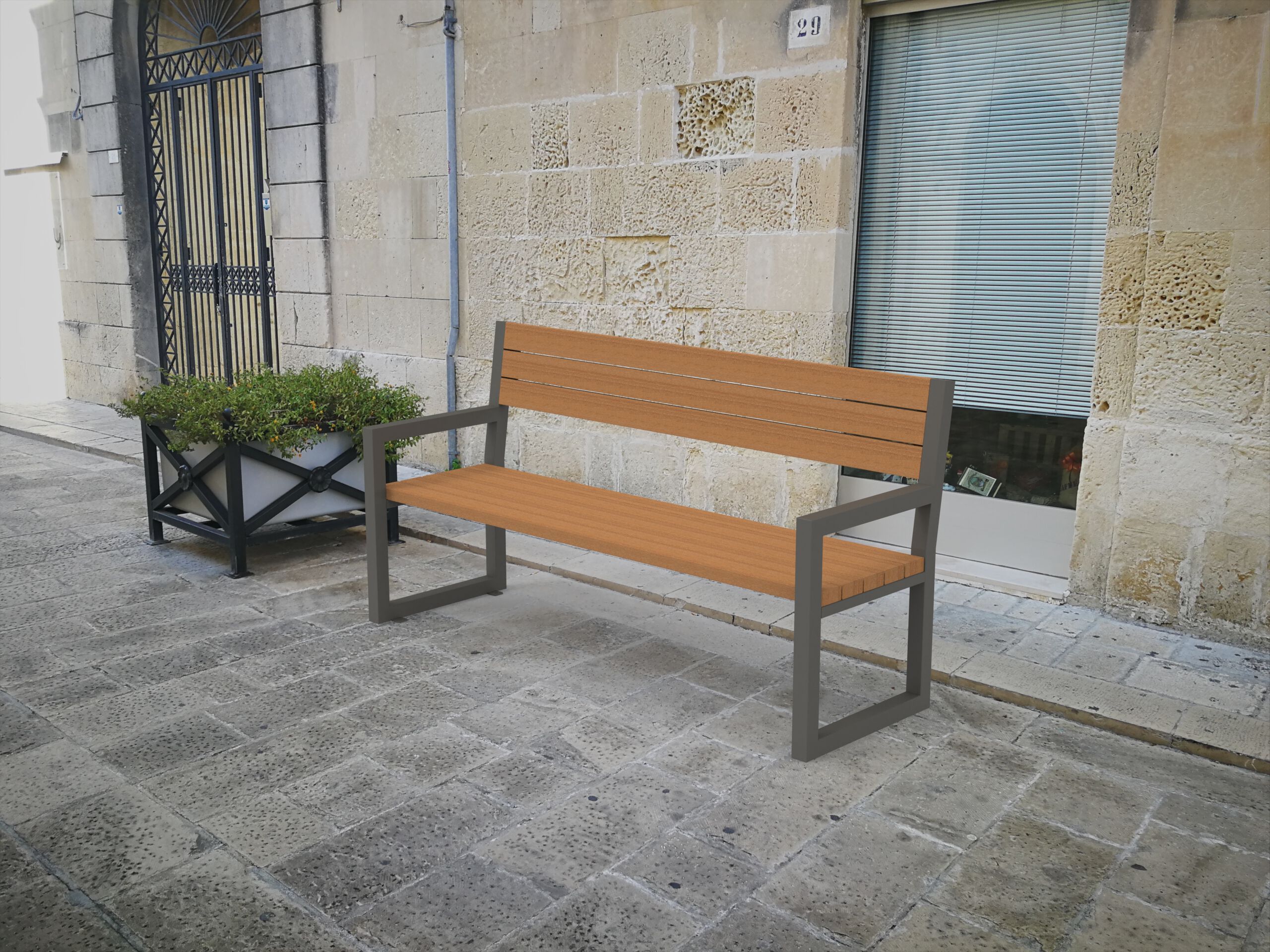 Стальная и деревянная скамья со спинкой Lazzari COPENAGHEN ARCH-00022649 - Вид №7