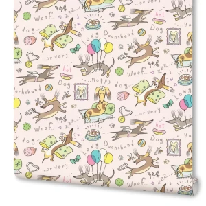 Обои флизелиновые Артекс Таксы розовые 1.06 м 10714-03