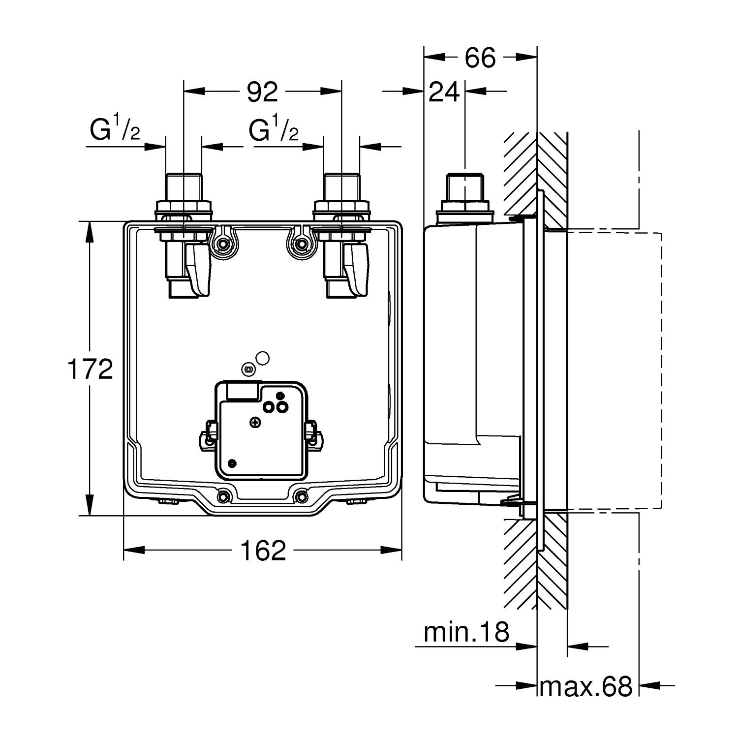 Скрытый монтажный ящик GROHE Eurosmart Cosmopolitan E со смешиванием для комплекта верхней монтажной части, хром (36339001) - Вид №1