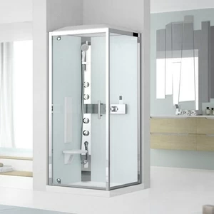 Novellini. Душевая кабина термостатическая 80x80 GF80 HYDROMASSAGE с низким душевым поддоном, серебристым профилем и крышей GLAX 3