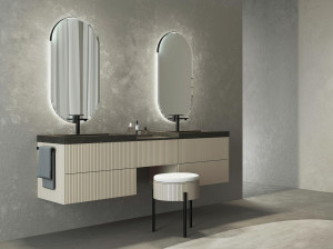 Деревянный подвесной двойной умывальник с ящиками