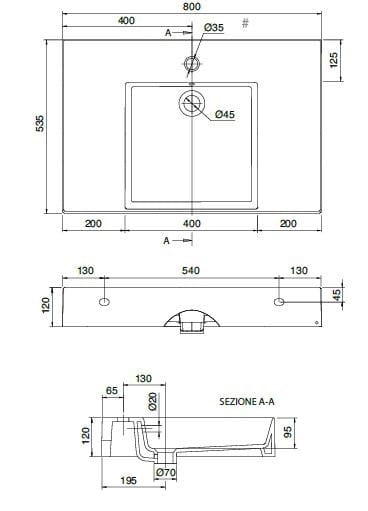 Керамическая прямоугольная одиночная подвесная раковина Scarabeo Ceramiche Теорема 2.0 плюс ARCH-00134003 - Вид №2