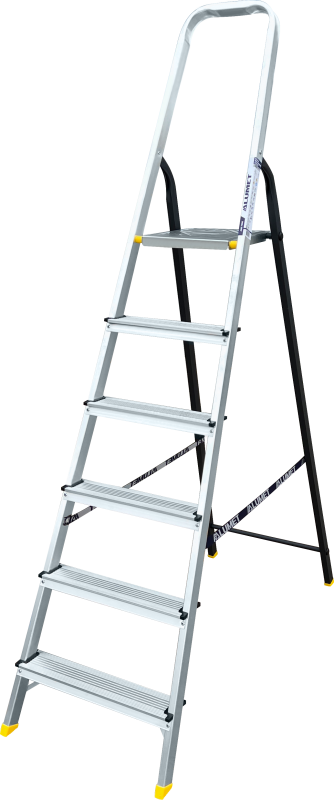 Стремянка комбинированная усиленная, алюминиевая со стальной задней ногой 6 ст ALUMET АМS7806